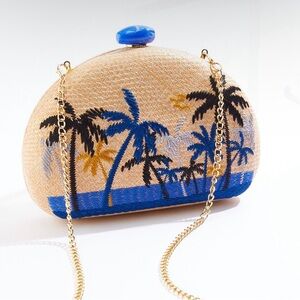 Tropical Palm Embroidered Clutch